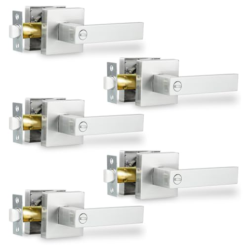 Privacy Interior Door Handle, 5 Pack Heavy Duty Door Lever for Bathroom & Bedroom Privacy Door Lock Handle Keyless Door Knobs in Satin Nickel for Right & Left Sided Doors