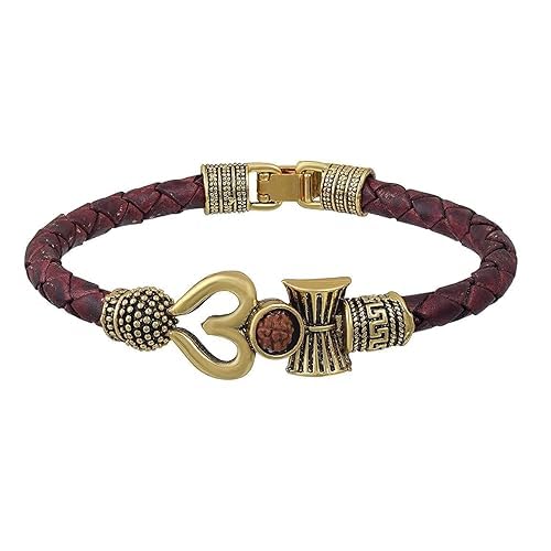 Vrindavanstore.in Religious Shiva Damroo Kada | Rudraksha Bead Bracelet For Men Women Leather Bracelet (B0D92HXV5R) Amazon Price History, Amazon Price Tracker