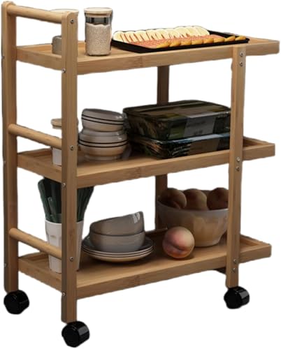 木製積層キッチンカート(50cm長さ3段キャスター付き)レストラン業務用収納棚野菜・食器・鍋用積層棚大容量車輪付き台車 (くるまごし,3?*70cm)