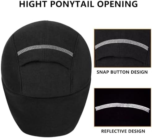 GADIEMKENSD Winter Ponytail Hat Reflective Fleece Running Hats for Women Baseball Caps with Earflap Drop Down Ear Warmer Mens Skull Cap Beanie with Visor Cold Hat for Outdoor Hiking Snow Ski Black - 2