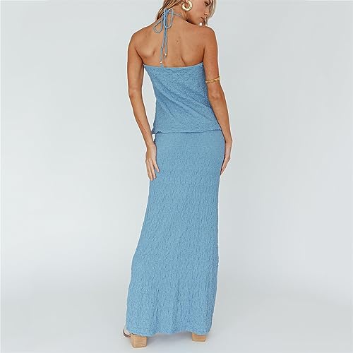 Women's Sexy Bodycon 2 Piece Outfits Y2k Backless Low Cut Crop Top High Waist Wrap Long Skirt Going Out Maxi Skirt Set4