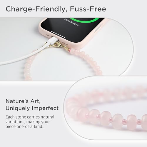 Image of POSADINA Natural Stone Phone Charm, Beaded Healing Phone Wrist Strap, Handmade Cellphone Chain Lanyard with Tether Tab