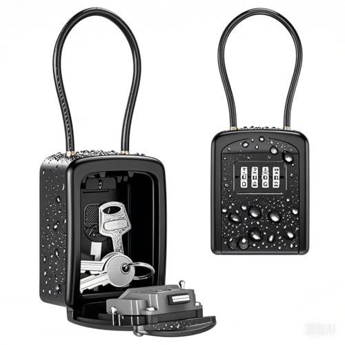 Brifit Schlüsseltresor, Schlüsselsafe mit Zahlencode Außen, Rostfrei Schlüsselbox mit Zahlenkombination, Kombinationsschlüssel Safe für Haus, Garage, Schule Ersatz Haus Schlüssel - Schwarz