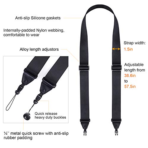 waka Rapid Slide Camera Neck Shoulder Strap with Quick Release, Adjustable Camera Sling Strap for Nikon Canon Sony Fuji Panasonic Olympus Pentax Any DSLR Camera, Black - Thumbnail 2