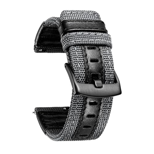 BAHDB Correa de reloj clásica de lona con cuero auténtico, híbrida, correa de repuesto con hebilla negra, 18/20/22 mm, 18 mm, Ágata