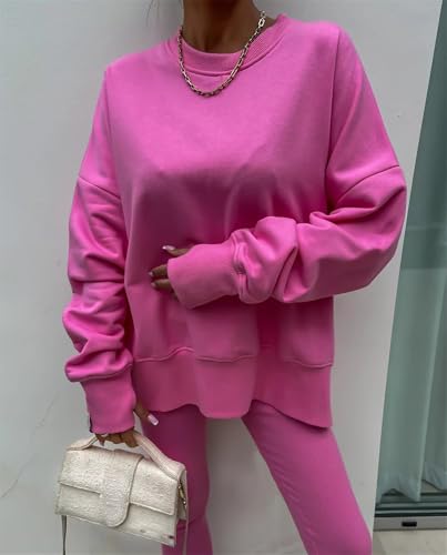 Sweatshirt and Leggings Set for Womens 2 Piece Outfits, Outfits Side Split Oversized Sweatshirt set3