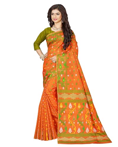 Image of Mayabi Women's Dhakai Jamdani Cotton Silk Saree Traditional Bengali Tant Korat Work, Without Blouse Piece