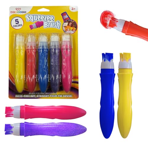 Image of Wembley Squeeze Brush| Attractive 5 Colors Set of Paint Brush| Easy to Use Multicolor Paint Brush Set for Creative Kids| 3 Classic Colors and 2 Metallic Colors Art Set