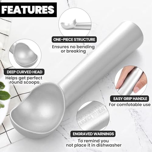 Ice Cream Scoop 2PCS, 7" One Piece Aluminum Scooper Spoon Heavy Duty Durable, Easy to Clean, for Gelato, Cookie Dough, Sorbet, Almond - Image 6