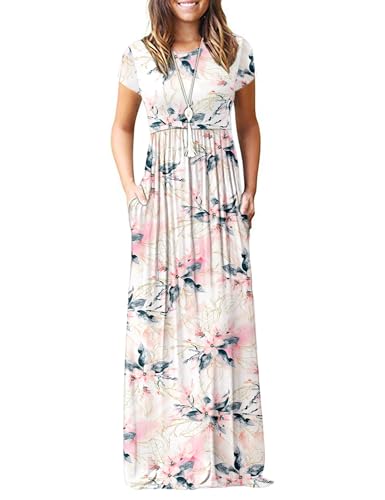 Image of MISFAY Women Short Sleeve Loose Plain Maxi Dresses Casual Long Dresses Pockets