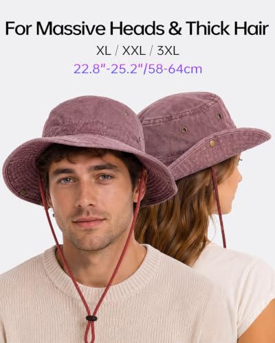 Image of Zylioo XXL Boonie Hat for Big Heads, Wide Brim Sun Hat with Chin Strap | Washed Cotton Feel With Floppy Brim And Chin Cord, Comfortable For Hiking, Fishing, Safari, Beach, Camping, And Travel