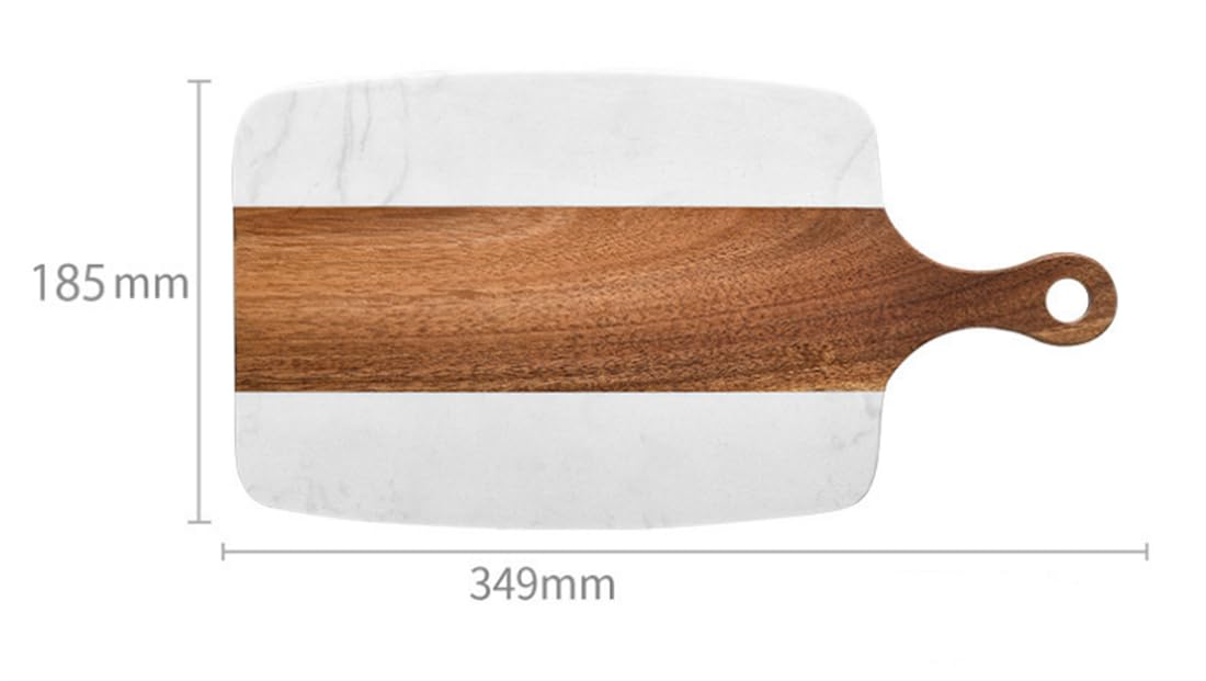 Planche à découper en bois et marbre, petite planche à charcuterie rectangulaire réversible avec poignée, marbre blanc et bois, parfaite pour le fromage, le pain, les fruits, la viande et les