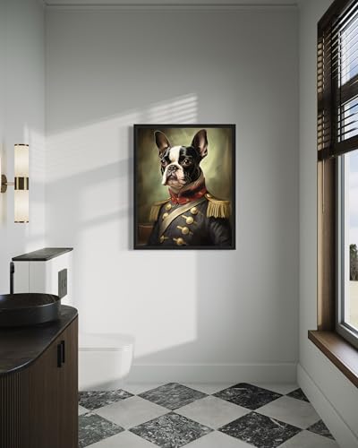 Image of aj decor Boston Terrier General Wall Art Print Poster, Dog Pet Lover Picture Painting Artwork Bedroom Living Room Office Dining Room 150D (Boston Terrier General, 18 x 24 inches, Black Frame)