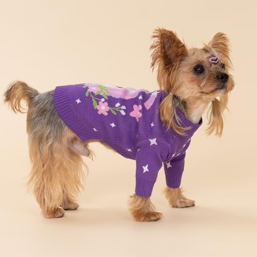 Image of Fitwarm Adorable Unicorn Dog Sweater, Thermal Dog Winter Clothes for Small Dogs Girl, Pet Outfit, Purple, Pink, White, XS