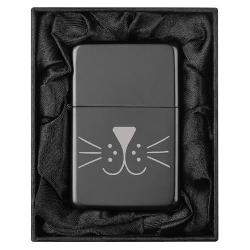 Encendedor en caja de regalo de seda negra con cara de gato miniatura 1