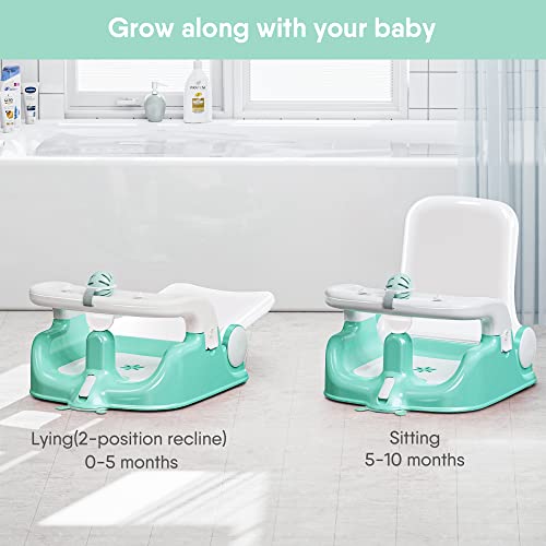 Babybond Baby Bath Seat With Sitting & Lying 2 Modes, 3-Speed Adjustment, Powerful Suction Cups, Infant Bathtub Chair With Washable Pillow, Folding And Hanging (Green) #TOP1