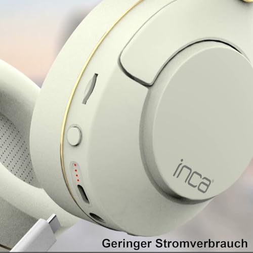 Inca IBK-503B Kablosuz 5.3 Bluetooth Hafıza Kart Destekli Kulak Üstü Kulaklık Beyaz 12 Saat pil ömrü 400Mah dahili Pil Arama Yanıtlama/Aramayı Sonlandırma/Ses Kontrolü/Duraklatma/Başlatma - Görsel 6