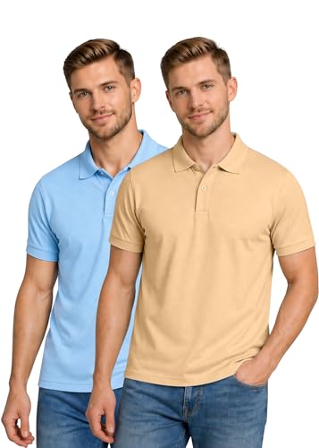 Image of INKKR Men's Combo Polo Neck Cotton Blend Solid T-Shirt (Pack of 2)