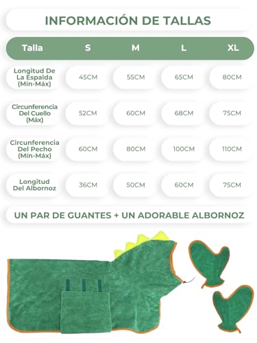 Miniatura 5 de Bibykivn Albornoz Para Perros Con Velcro, Albornoz Para Perro De Microfibra Absorbente Dinosaurio, Albornoz Absorbente Para Perros Para Secar Después Del Baño Y La Natación Verde, M