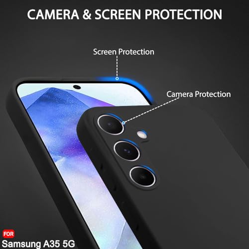 Image of TheGiftKart Liquid Silicone Back Cover Case for Samsung Galaxy A35 5G | Soft Micro-Fibre Lining Inside | Camera & Screen Protection | Shockproof Back Cover Case for Samsung A35 (Silicone, Black)