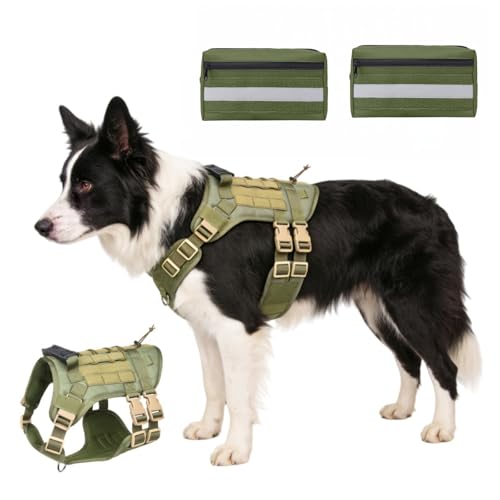 emcpter 犬 ハーネス 中型犬 大型犬 リード 胴輪 迷彩 犬用ハーネス パトロール 耐久性 のある軍用犬ハーネス強いナイロンペットベ ストワーキングドッ グトレーニングハーネ 安全 おしゃれ 引っ張り防止 ドッグ 訓練 【Sサイズは胸囲52～70cm、首囲46～56cm、体重10～20kgの犬に適しています】緑色 S