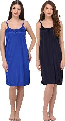 Image of You Forever Women Sexy Satin Striped Solid Above Knee Length Nighty, Loungewear, Nightwear, Sleepwear, Home Wear Short Nighty for Women Pack of 2