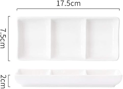 Miniatura 3 de esowemsn 1 bandeja rectangular de cerámica blanca con 3 compartimentos, para servir aperitivos, especias divididas, vinagre, nueces, aperitivos,
