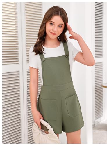 Image of OYOANGLE Girl's 2 Piece Outfits Clothes set Casual Short Sleeve Tee and Shorts Overalls Set