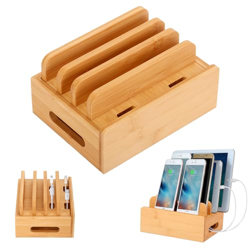 Amazon.co.jp: aleawol 充電ステーション 竹製 6台同時充電 卓上