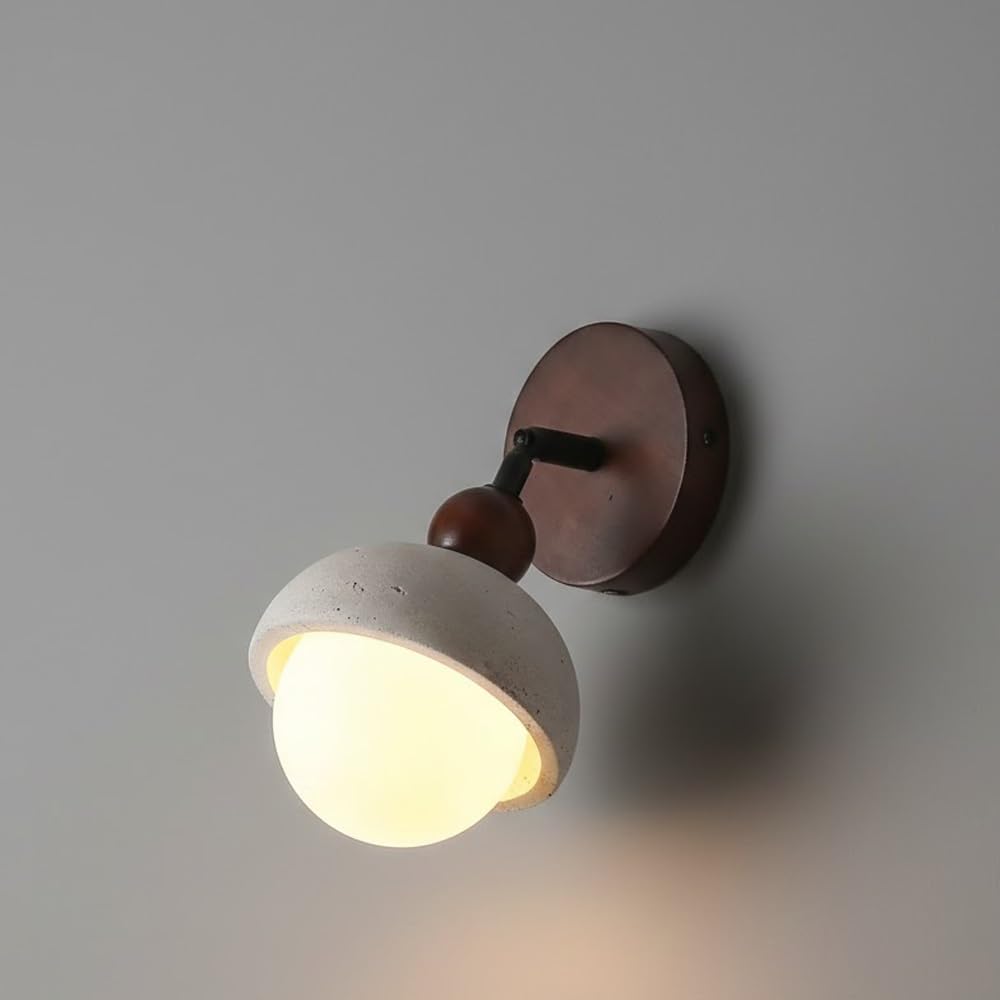 NHPJFDC Modern Travertine Wall Sconce Lighting, Nordic Stone Wall Light Fixture =, Rotatable Mushroom Glass Globe Wall Lamp, Mid-Century Sconce for Bedroom, Living Room, Hallway, Indoor(15cm (5.91"))