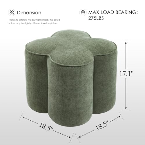 Image of Zesthouse Flower Pouf Ottoman Foot Rest Set of 2, Linen Fabric Poofy Ottoman Footstool for Couch, Modern Living Room Stool for Under Entry Table, Cute Square Vanity Stool for Bedroom Dorm, Green