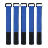 Tie Organizer Set, Blue 5 Pack Reusable Hook and Loop Straps with Buckle, for Cable Bundling, Desk Setup, Travel Bags, and Hobby Storage