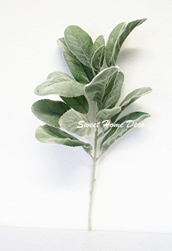 Sweet Home Deco Artificial Leaf Bush Small Size Bush DIY Craft Greenery Set of 3 (Flocked Lamb's Ear)