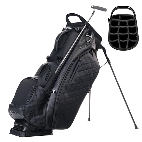 ASK ECHO Golf Prestige-14 Way Full Length Hybrid Stand Bag – Premium Leather, External Putter Clip (Black)