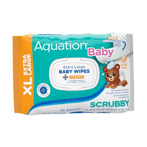 Image of Baby XL Scrubby Wipes - Extra Large 12.5x7.5 inch Scrubbing Dot Textured Wipes with Vitamin E - Hypoallergenic, Dermatologist Tested, Gentle Care (25 CT, 6 Pack, 150 Total)
