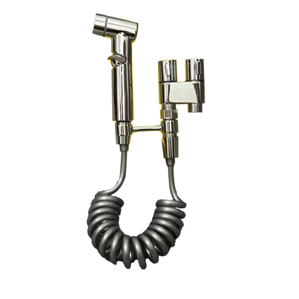 CTRLZS Flushing Device Handheld Bidet Pressurized Nozzle Double Outlet Angle Valve Pressurized Nozzle Silver
