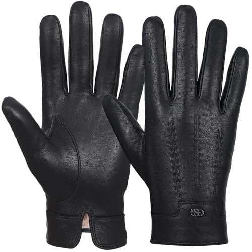 GSG SINCE 1998 Herren Lederhandschuhe aus chromfrei gegerbtem Lammfell, Touchscreen-fähige Thermo-Handschuhe mit Kaschmir-Wollfutter, Fahrhandschuhe für Auto Schwarz M