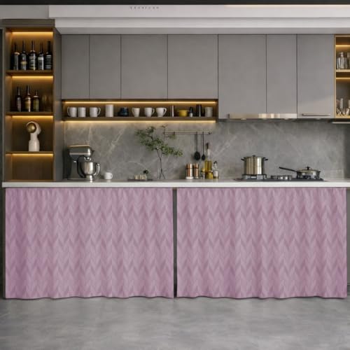 Image of LINENWALAS Under Sink Curtain for Kitchen - Pack of 2 | Herringbone Embossed Design Polyester Under-Sink Cover | Storage-Hiding Curtain with Rod Pocket | Kitchen & Bathroom (132x71 CM, Lilac)