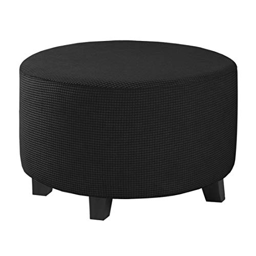 Image of H.VERSAILTEX Ottoman Cover Stretch Ottoman Slipcover Round Ottoman Storage Cover Folding Stool Covers Furniture Protector Cover for Footrest Ottoman Fit Dia 20 inch - 23 inch, Black