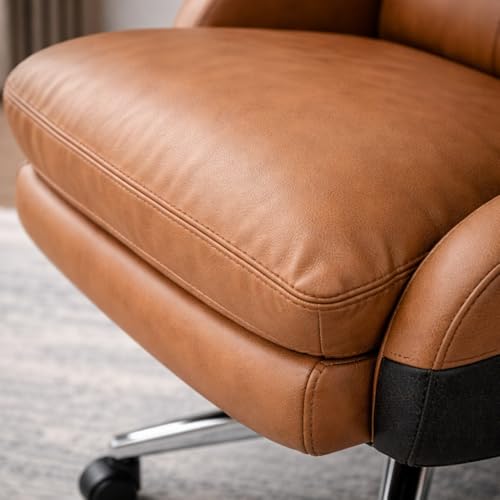 Image of Lakdi The Furniture Co Luxury Leatherette Director High Back Office Chair with Recliner, Ergonomic Design, Chrome Base and Smooth Castors - Executive Chair, Free Assembly - 111012163 Camalbrown