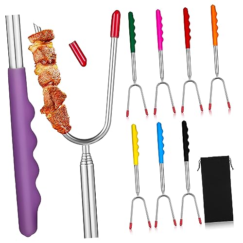 POPETPOP 8pcs Barbecue Fork with Roasting Sticks for Camping Includes Drawstring Bag for Grilling and Carving Chicken Meat and More
