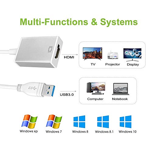 Image of USB 3.0 to HDMI Adapter; USB to HDMI Converter with 1080P; Video Audio for Multiple Monitors; Support Windows 7 /8 /10 Computer ONLY (NO MAC /Linux /Vista) (USB 3.0-to-HDMI-HDCP)