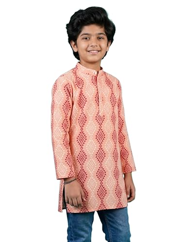Image of KiddoPanti Boys 100% Cotton Ethnic Motif Printed Short Length Kurta
