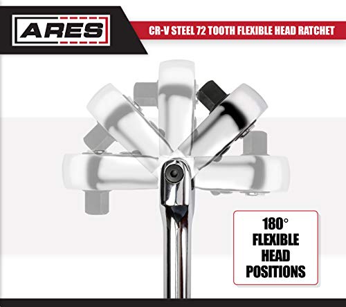 Ares 42026-3/8-Inch Drive 72-Tooth Flex Head Ratchet - Premium Chrome Vanadium Steel Construction & Chrome Plated Finish - 72-Tooth Quick Release Reversible Design With 5 Degree Swing #TOP3