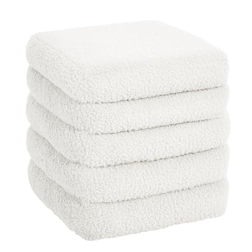 eSituro Vikbar förvaringspall, sittsäck med avtagbart lock, MDF-ram, teddyfleece för vardagsrum, sovrum, entré, vit