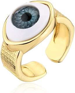 Turkish Evil Eye Open Ring For Women Wide Band Gold Plating Adjustable Lucky Protection Jewelry