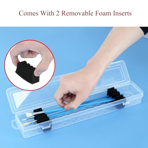 Image of Rectangular Paint Brush Storage Box for Artist Bainting Brushs,13in Portable Miniature Plastic Travel Stackable Flat Long PaintBrush Case Without Brushes,Set of 2 Pack