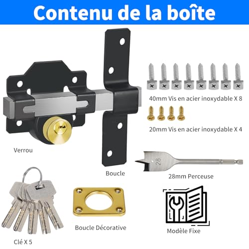 Verrou de porte à tirage 70 mm en acier inoxydable à double verrouillage avec 5 clés - 5