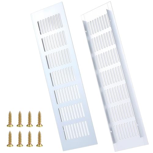 Kit 2 Rejillas de Ventilación Rectangulares 80x300mm, Rejilla Aluminio para Puerta Cocina Baño Armario Zapatos, con 8 Tornillos