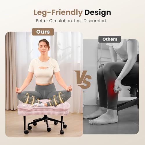 Cross Legged Office Chair, Ergonomic Cloud Criss Cross Desk Chair, Meditation Chair with Wheels, Height Adjustable Seat for ADHD, Wide Kneeling Chair with Back Support, Pink